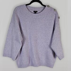 L Ann Taylor Factory Lavender Knit Sweater w Gems Large Light Purple Lilac Crew